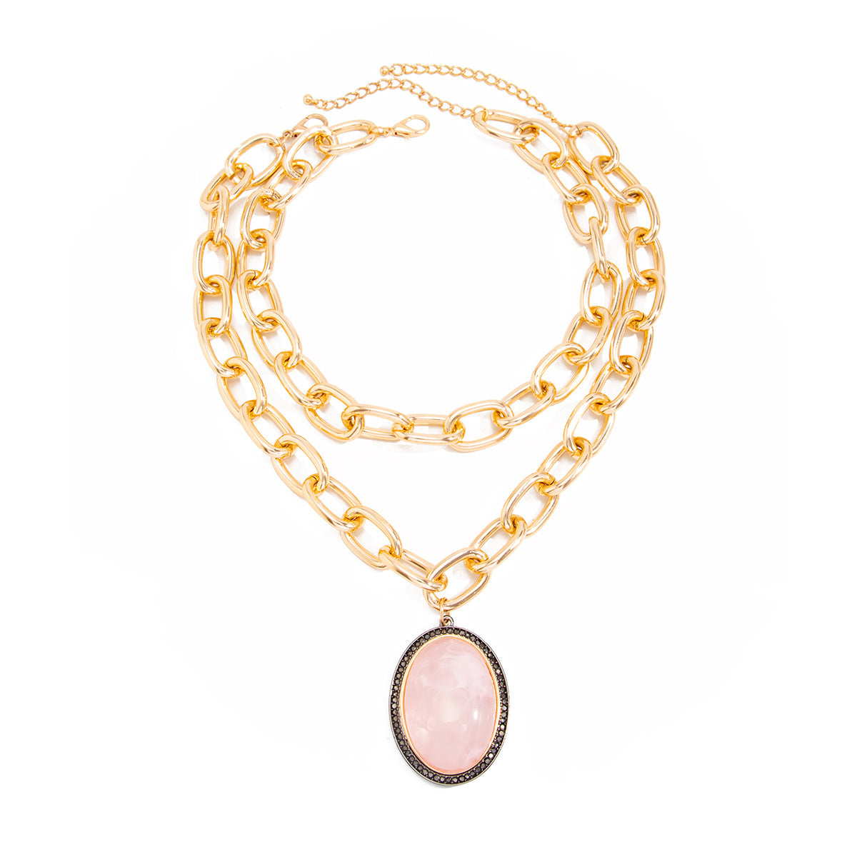 Vintage Punk Geometric Rhinestone Inlay Resin Pendant Aluminum Alloy Plated Necklace for Women