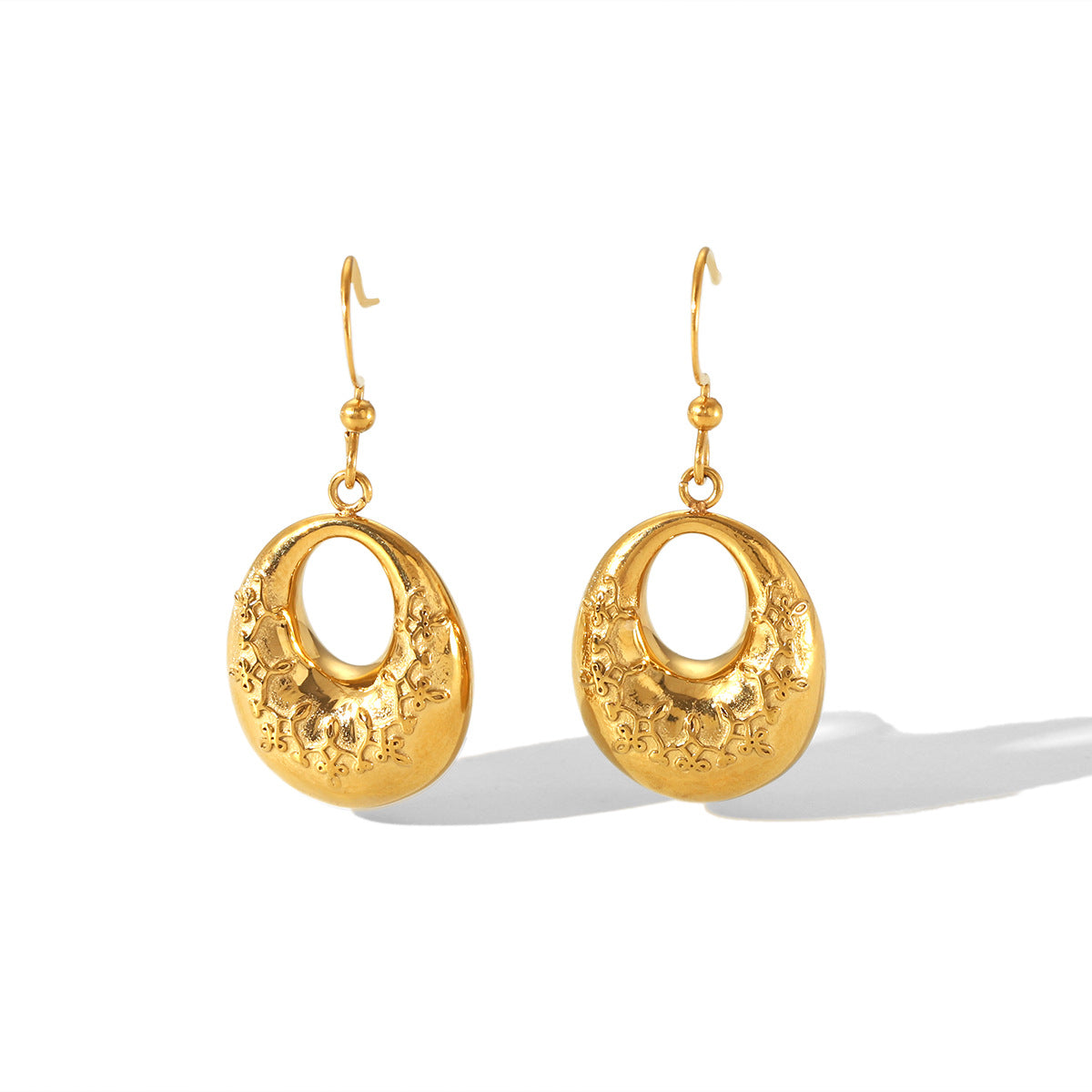 Orecchini pendenti da donna in acciaio inossidabile con placcatura in oro 18 carati, design geometrico stile palazzo francese e anello ovale