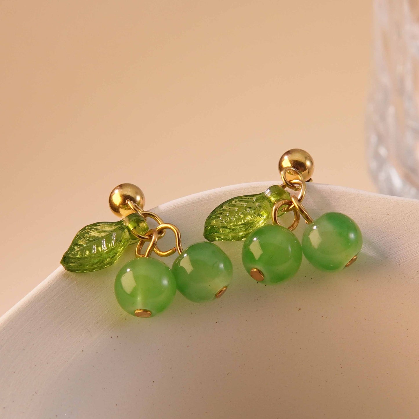 Sweet Cherry Titanium Steel Plated Necklace and Earring Set for Women