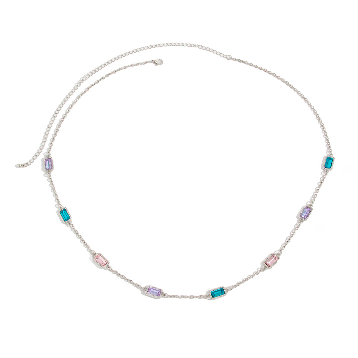 Minimalist Geometric Square Iron Body Chain with Rhinestone Inlay