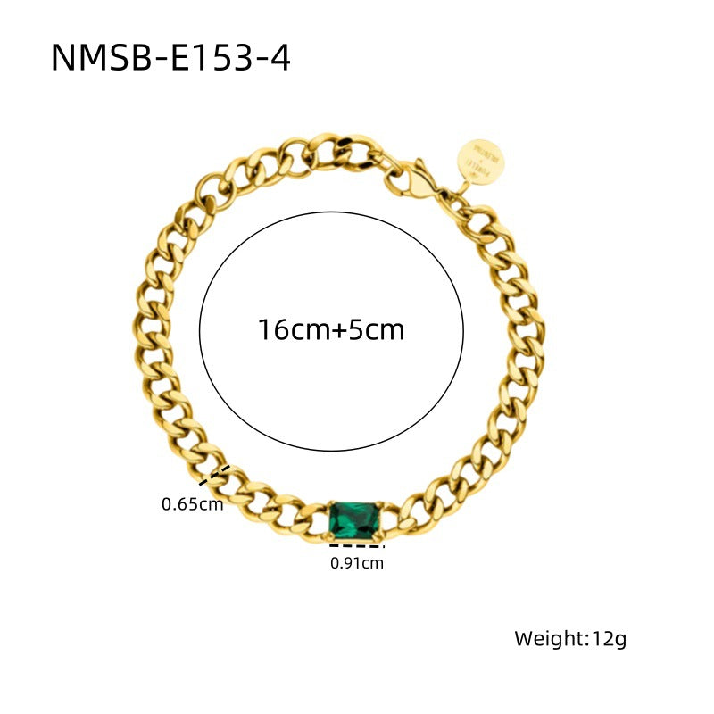 Fashionable Geometric Titanium Steel Bracelet for Women with Gold Plating and Rhinestone Inlay, Minimalist and Versatile Design