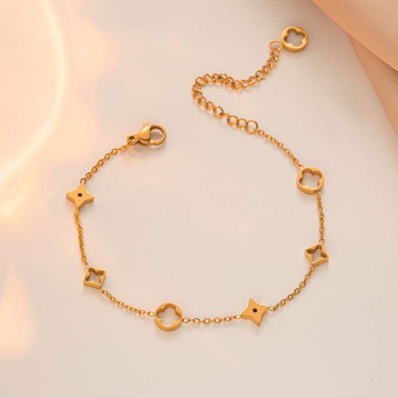 Bracciale minimalist in acciaio al titanio a forma di lettera per donna con finitura galvanizzata, accessorio di moda ipoallergenico