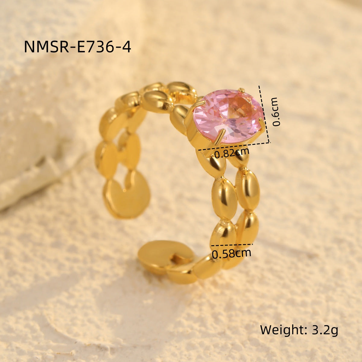 Anillo de acero inoxidable con circonita geométrica de lujo ligero y baño de oro de 18 quilates para mujer
