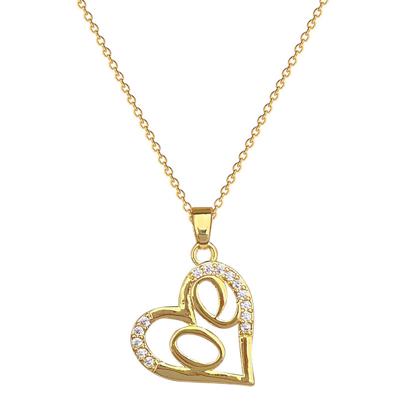 Collana con Pendente a Cuore Vuoto Minimalista per Donna e Uomo in Acciaio Inossidabile con Strass su Catena Delicata