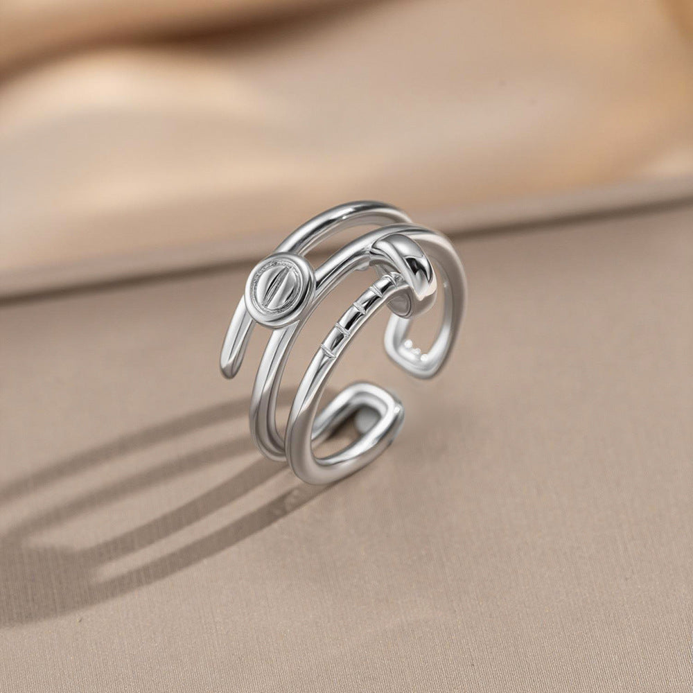 Anello Minimalista Moderno in Oro 18K Placcato con Geometria e Intarsio di Strass Circolare per Donne
