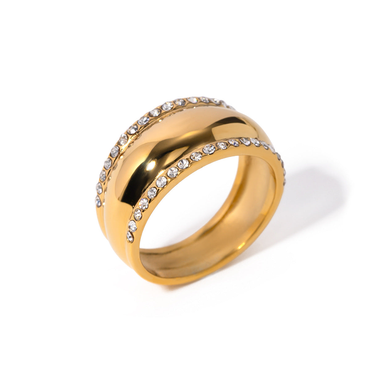 Anello Minimalista in Acciaio Inossidabile Placcato Oro 18K con Strass, Gioiello Unisex alla Moda
