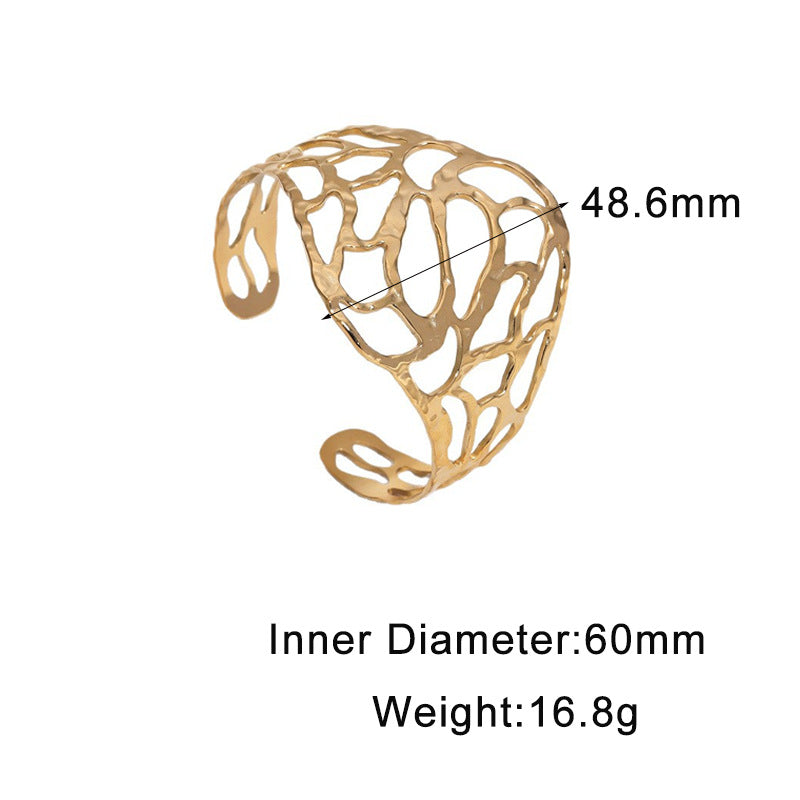 Elegant Minimalist Geometric Gold Plated Stainless Steel Wide Cuff Bracelet for Women