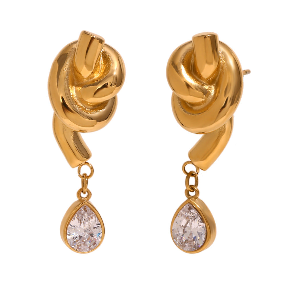 Orecchini alla moda in acciaio inossidabile con design geometrico, placcati in oro 18 carati, pendenti a nappa annodata da donna