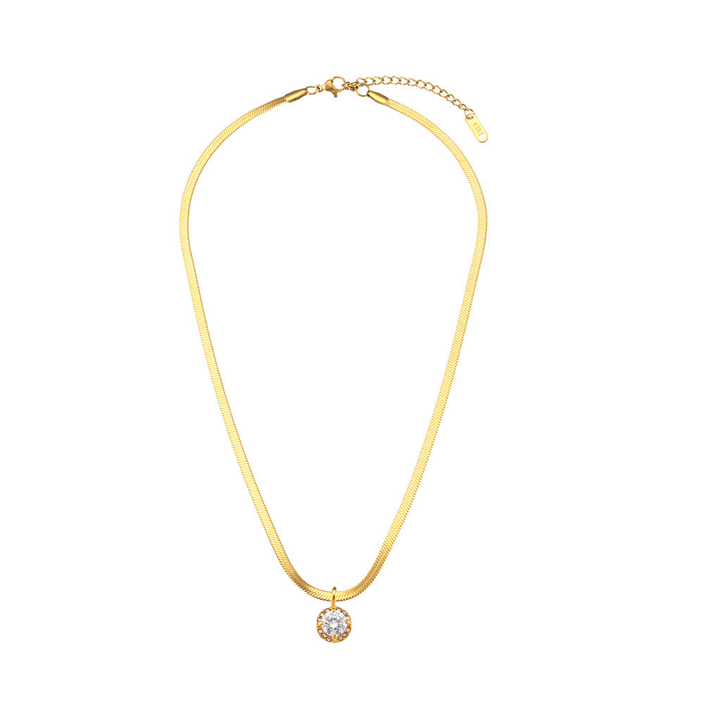 Fashionable Geometric Stainless Steel Pendant Necklace with Rhinestone Accents for Women