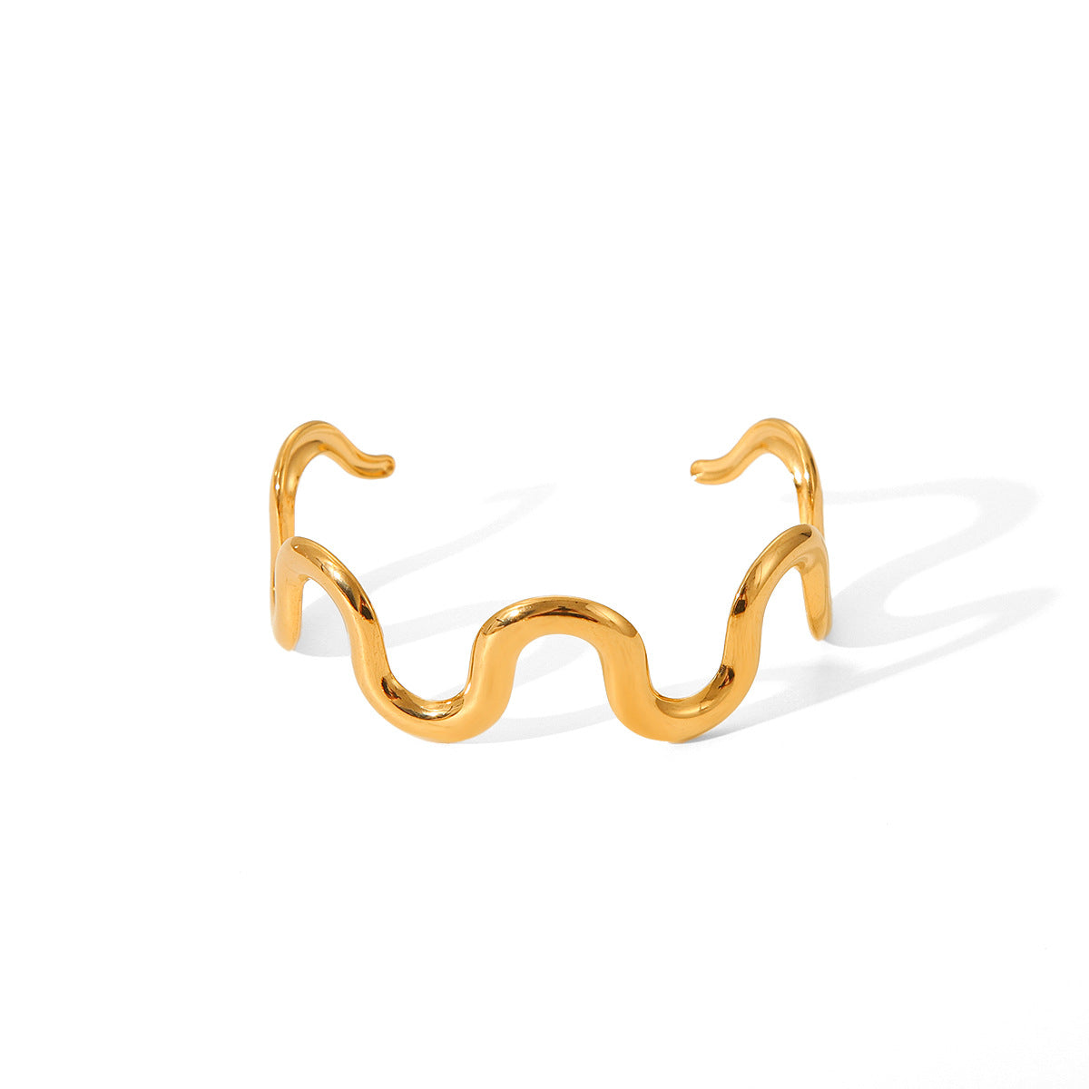 Bracciale a Onda Geometrica in Acciaio al Titanio con Placcatura in Oro 18K da Donna