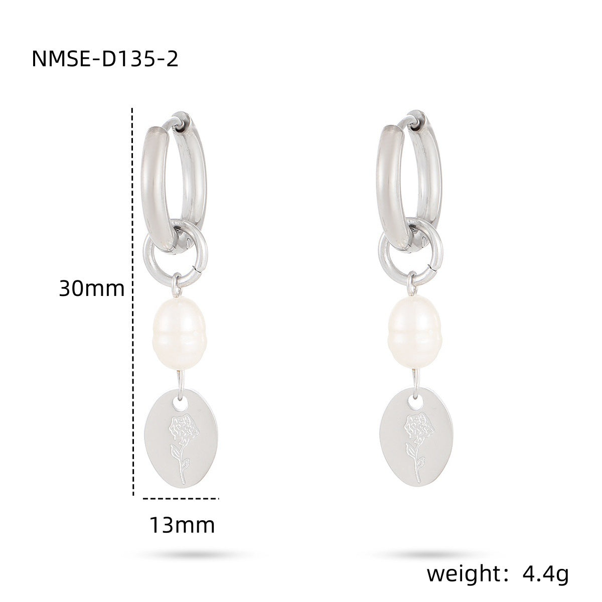 Vintage Elegant 18K Gold Plated Titanium Steel Pearl Flower Geometric Dangle Earrings for Women