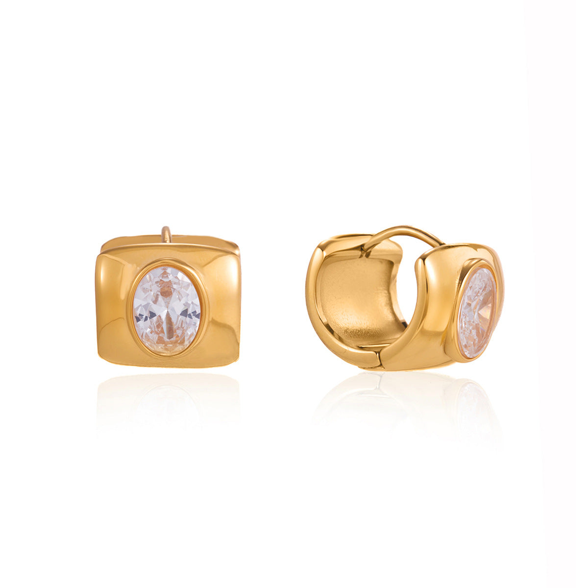 Elegant Geometric Round Stainless Steel Hoop Earrings with Cubic Zirconia Plated Finish for Women