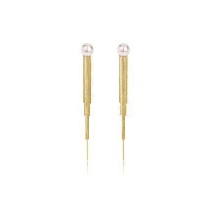 Orecchini da donna alla moda in acciaio al titanio con frange di perle, finitura placcata ed elegante design minimalista