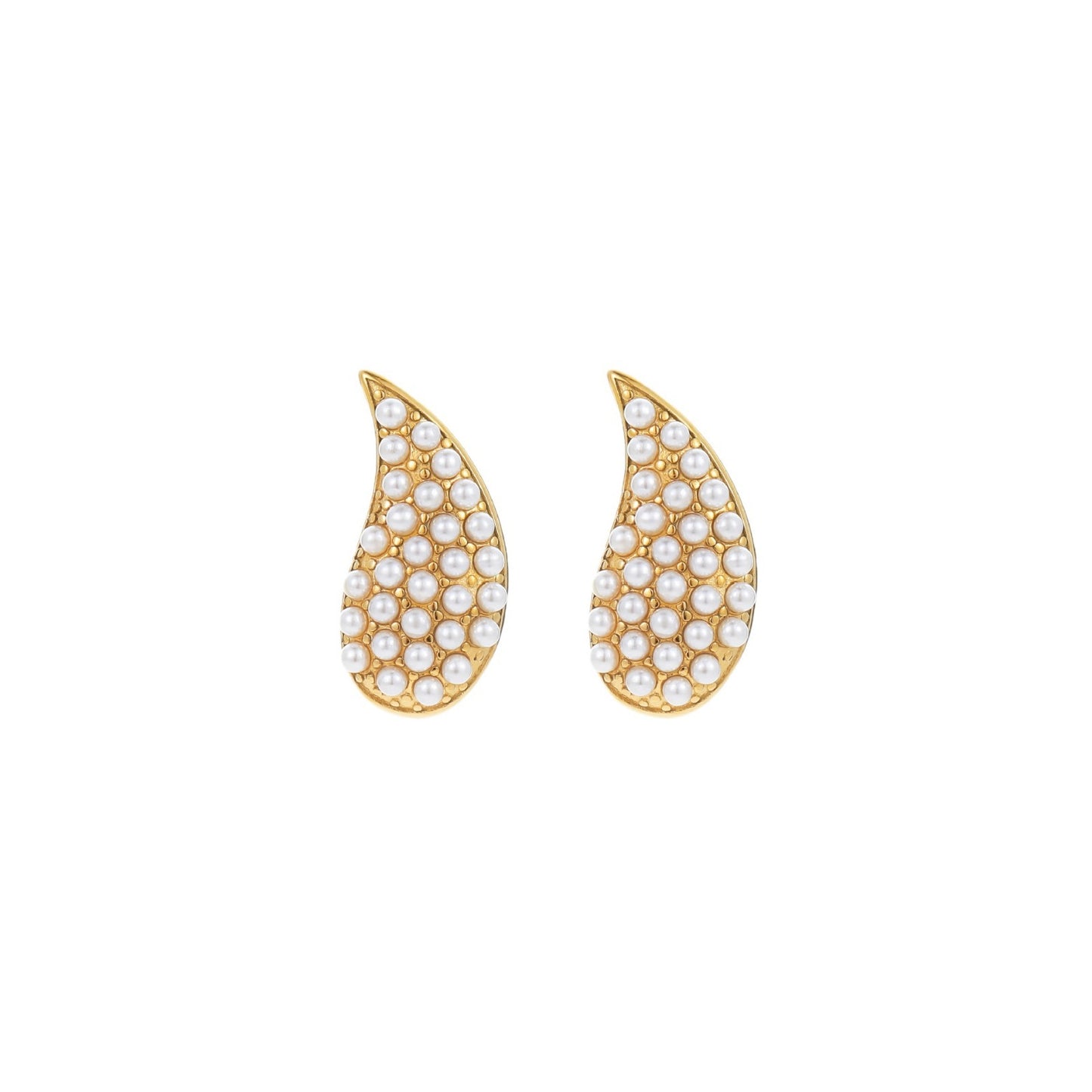 Pendientes de acero inoxidable con forma de gota de agua estilo vintage, chapados en oro de 18 quilates y con perlas incrustadas