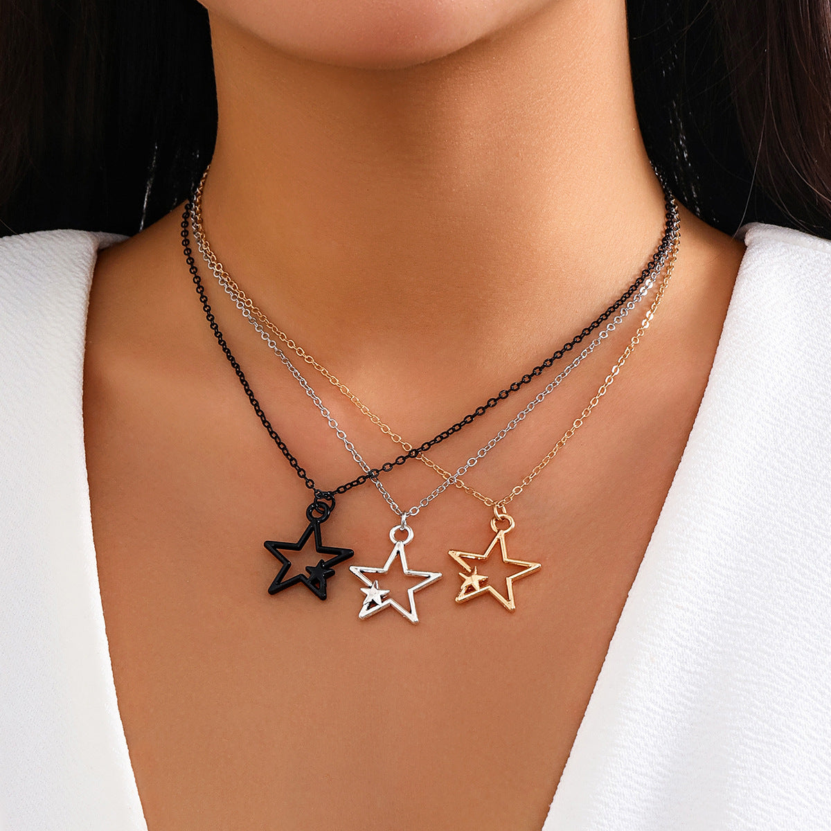 Punk Style Heart and Geometric Shape Alloy Pendant Necklace with Plated Finish and Beaded Chain for Women