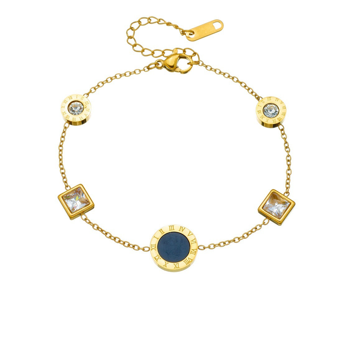 Geometric Round Square Rhinestone Inlay Gold Plated Stainless Steel Pendant for Women