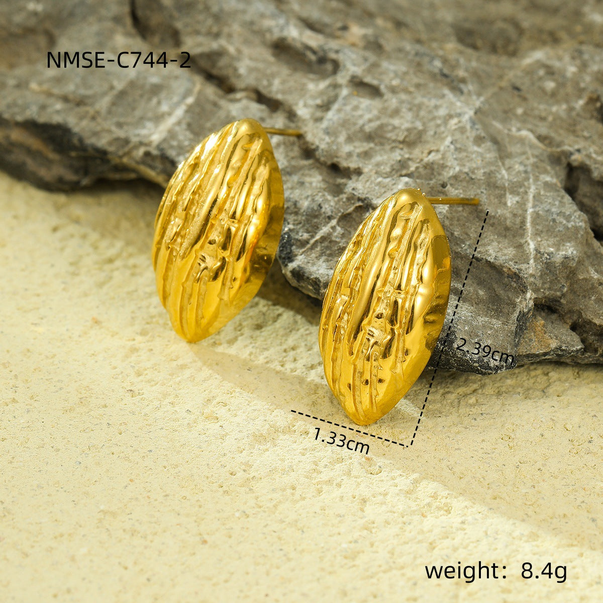 Minimalist Geometric Stainless Steel Earrings with Electroplated Finish and Textured Surface for Women