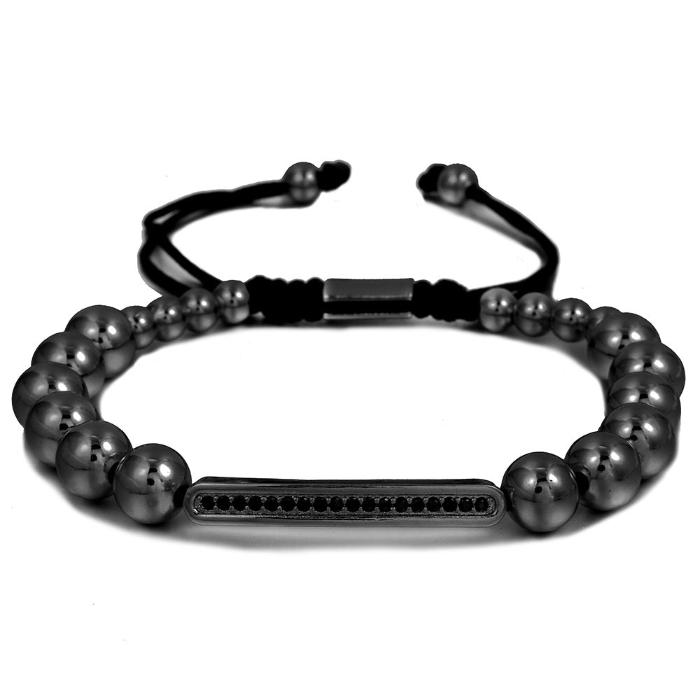 Micro-Set Cubic Zirconia Geometric Brass Beaded Adjustable Bracelet