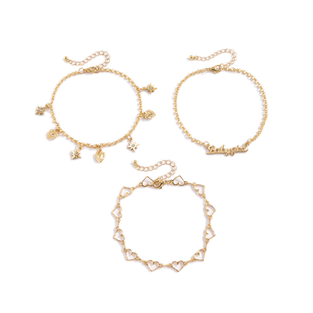 Minimalist Alloy Rhinestone Heart Geometric Anklet Set for Women