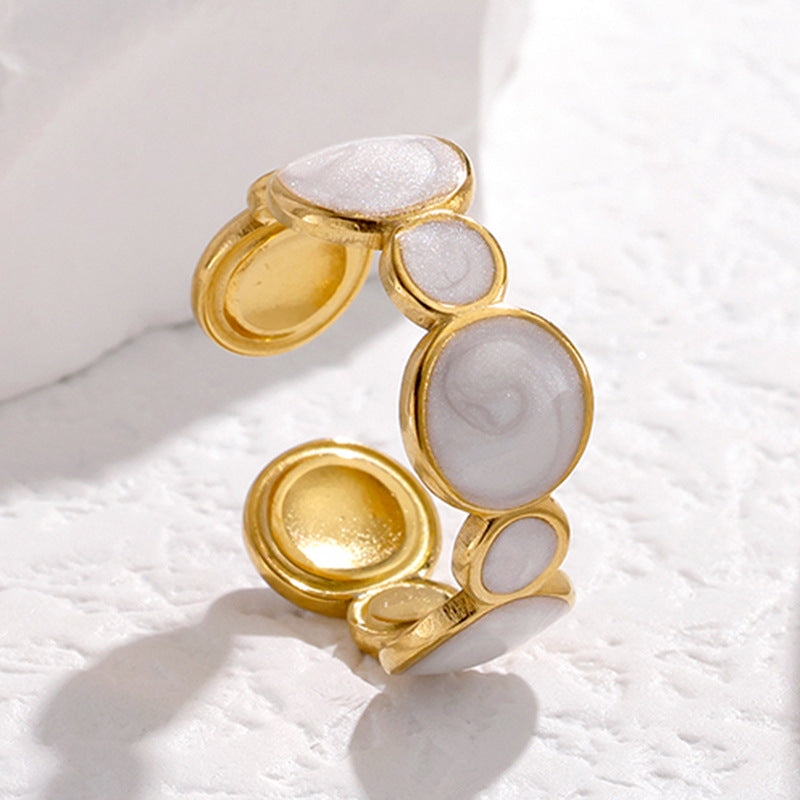 Anello da Donna Minimalista Geometrico in Acciaio Inossidabile Smaltato con Apertura Regolabile e Placcatura Inossidabile