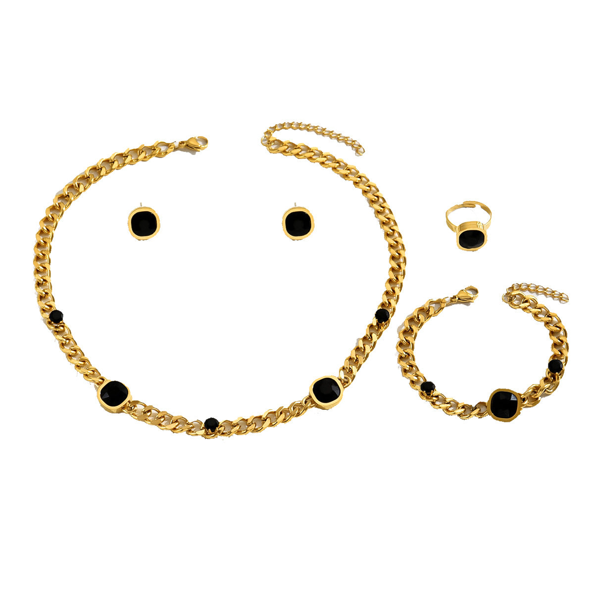Set di Orecchini Anello Bracciale Rame Geometrico Minimalista di Lusso con Intarsio di Strass e Delicata Collana a Clavicola