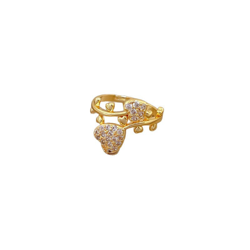Sweet Gold Plated Heart Cubic Zirconia Adjustable Ring for Women and Men