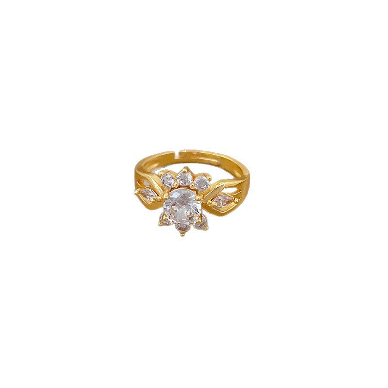 Sweet Cartoon Gold Plated Brass Cubic Zirconia Ring Adjustable Open Band for Women and Couples