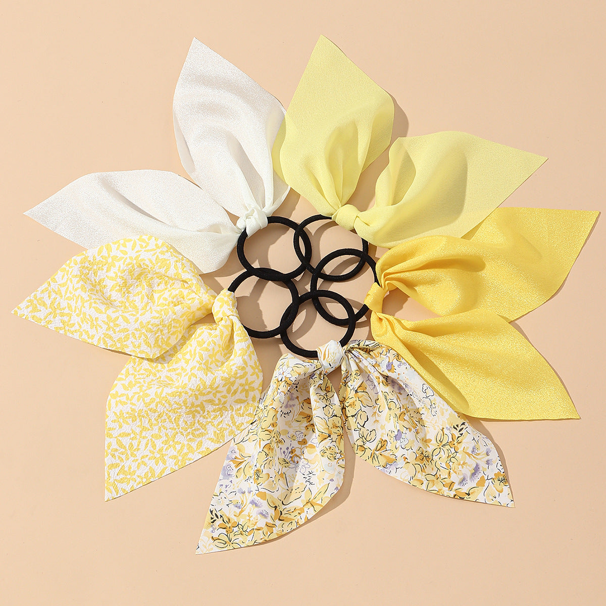 Set di elastici per capelli a fiocco azzurro pastello, fatti a mano per bambine, in tessuto con paillettes e motivo floreale