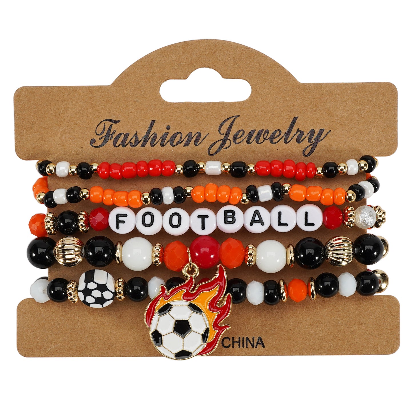 Pulsera Geométrica Bohemia de Cuentas de Cristal con Elementos de Fútbol, Joyería Deportiva Unisex para Aficionados