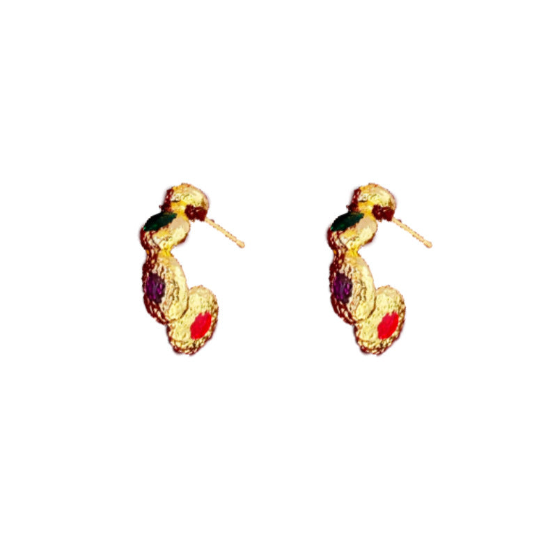 Pendientes de botón geométricos vintage de esmalte para mujer con base de aleación chapada en oro y postes de acero inoxidable