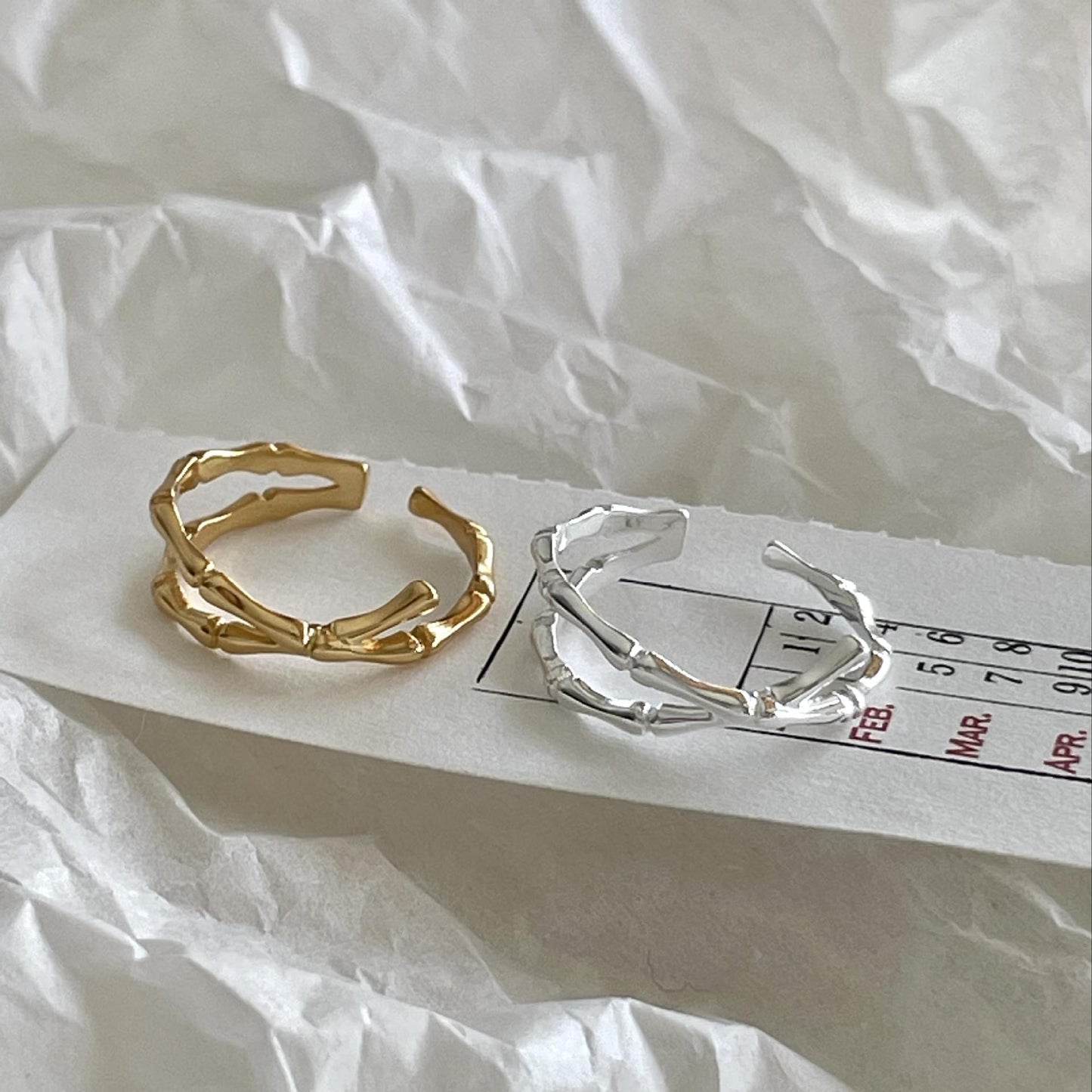 Anillo abierto minimalista dulce de bambú de plata de ley 925 para mujer