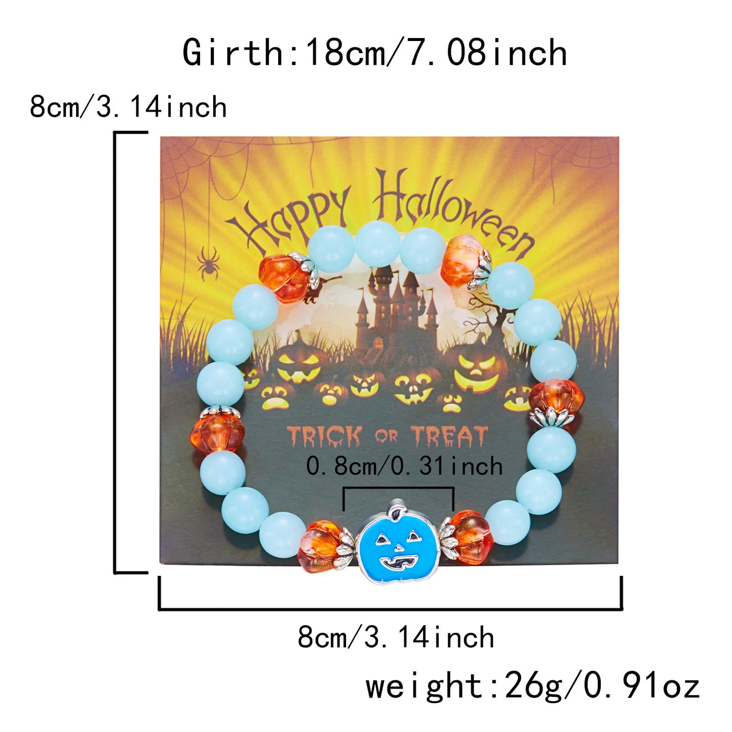 Braccialetto in lega Dark Gothic a tema fantasma con zucca dei cartoni animati, che si illumina al buio, per Halloween, come regalo