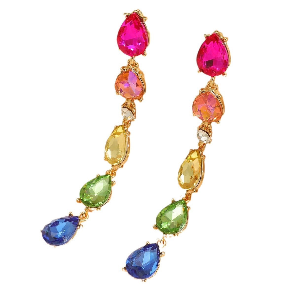 Fashionable Water-Drop and Geometric Alloy Stud Earrings with Crystal Inlay for Women