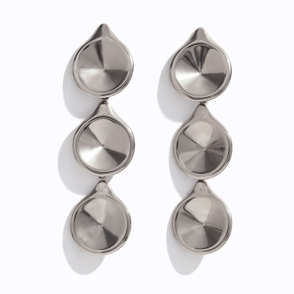 Minimalist Geometric Stainless Steel Plated 18K Gold Hoop Earrings for Women with Three-Tier Design