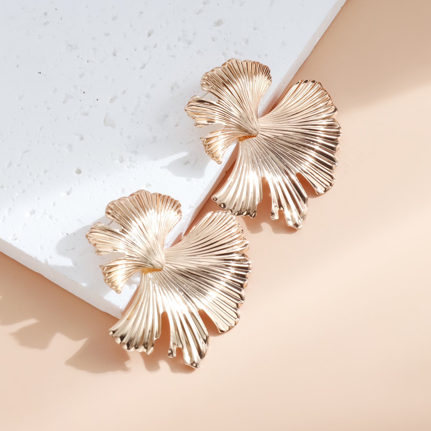 Vintage Geometric Iron Plated Ginkgo Leaf Earrings for Women