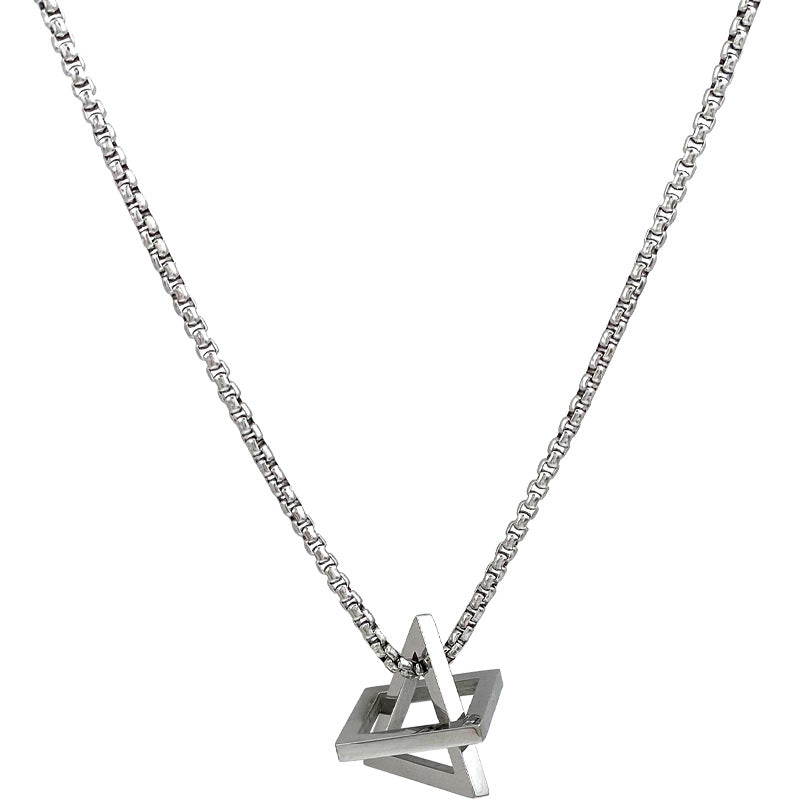 Geometric Square Titanium Steel Pendant Necklace for Women and Men, Polished Unisex Long Layering Necklace for T-Shirts