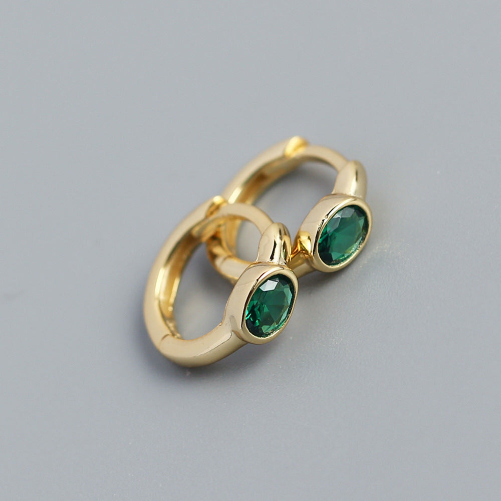 Minimalist 925 Sterling Silver Oval Geometric Cubic Zirconia Inlay Hoop Earrings for Women