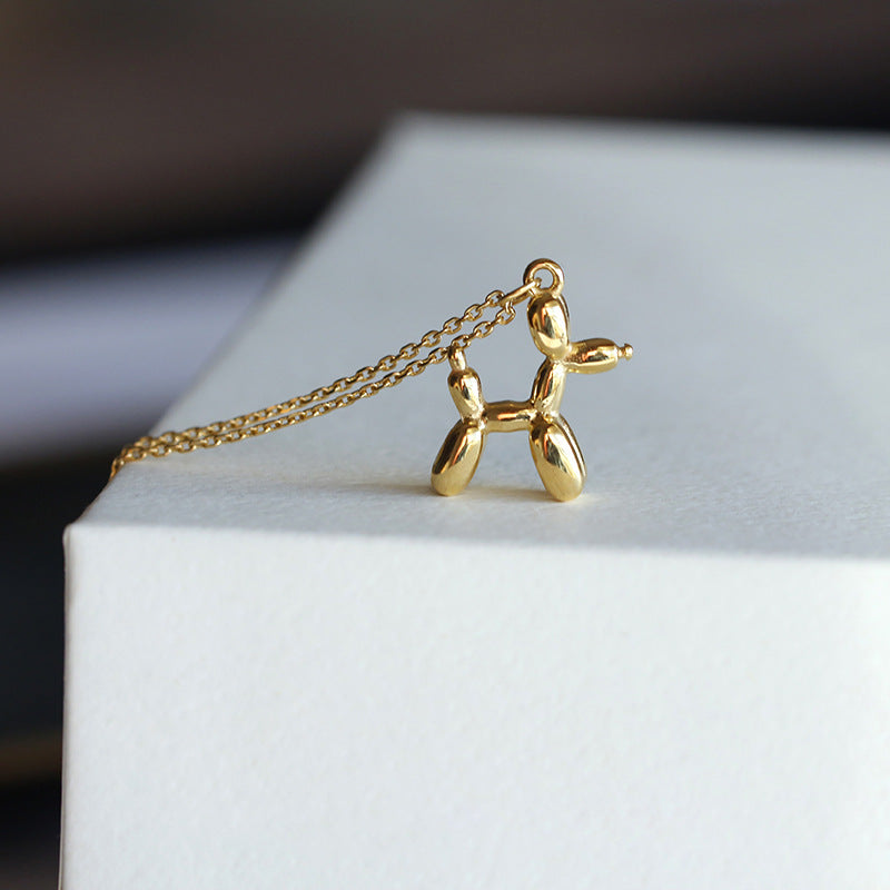 Cute Balloon Dog Pendant Clavicle Necklace for Women Titanium Steel Plated Minimalist Animal-Themed Fashion Jewelry