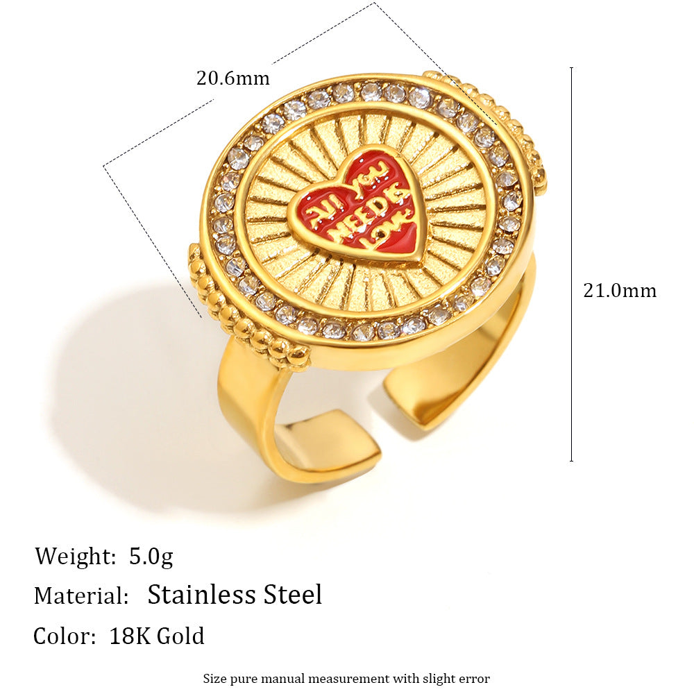 Set di Collana con Ciondolo a Cuore Rosso in Zirconi e Acciaio Inossidabile Placcato Oro 18K Stile Vintage per Donne con Orecchini e Bracciale