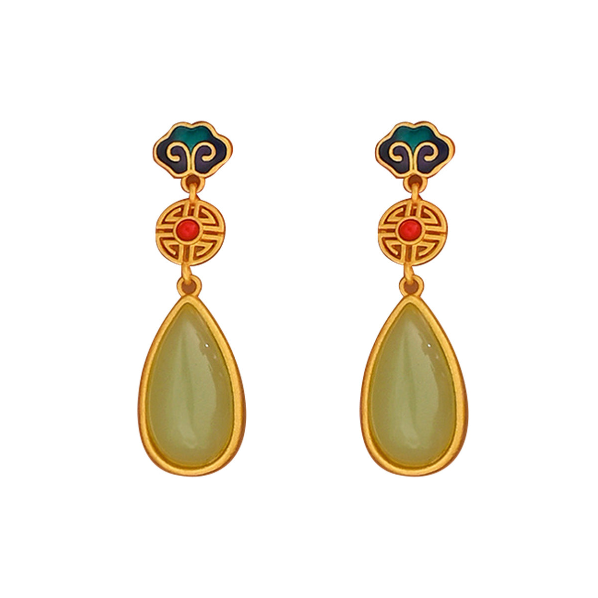 Pendientes retro geométricos artísticos para mujer con pintura esmaltada y diseño de patrón auspicioso en cobre con postes de acero inoxidable