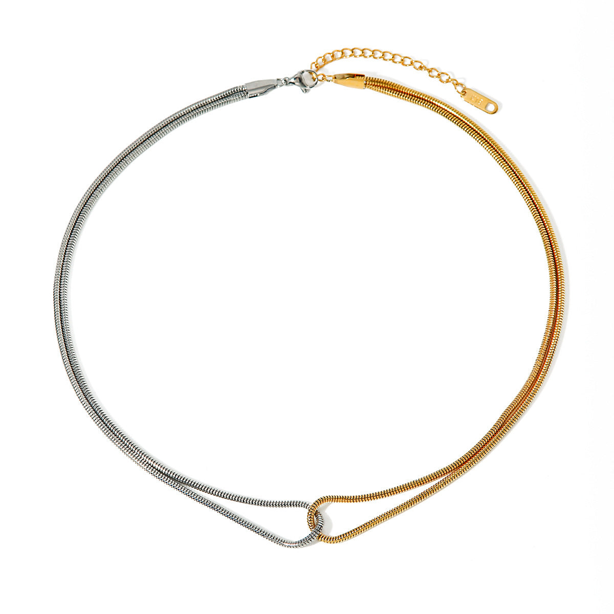 Minimalist 18K Gold Plated Stainless Steel Two-Tone Flat Snake Chain Necklace Unisex Unique Design