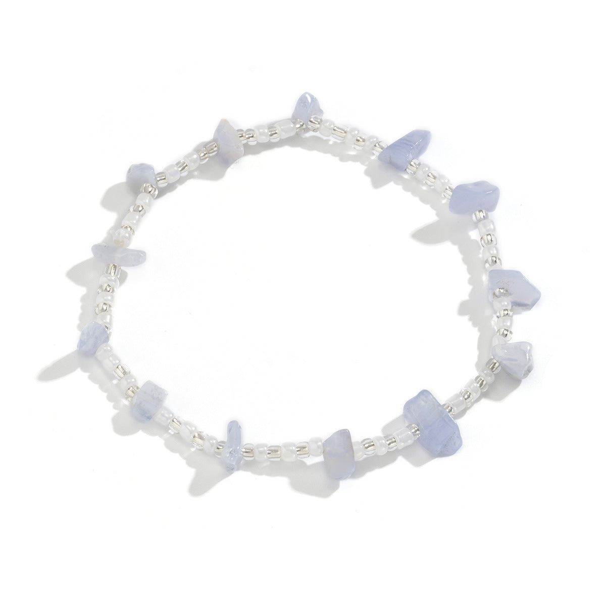 Ethnic-Inspired Irregular Geometric Beaded Anklet for Women with Resin Stones and Elastic Band