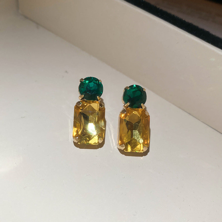 Aretes minimalistas geométricos redondos y cuadrados con incrustaciones de diamantes de imitación para mujer, de aleación con postes de acero