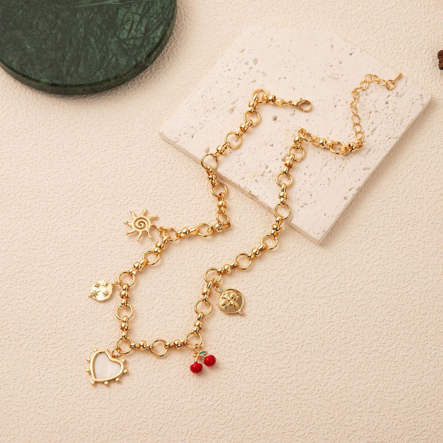 Vintage Gold Plated Stainless Steel Heart Charm Bar