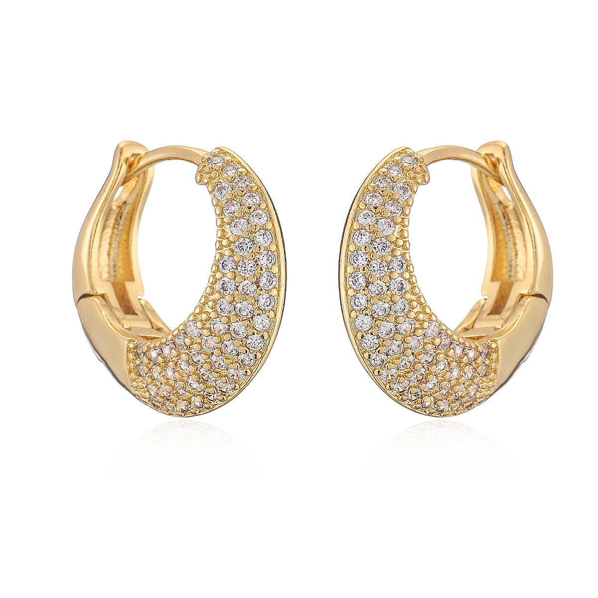 Minimalist Geometric Copper Earrings with 18K Gold Plating and Zircon Inlay for Women