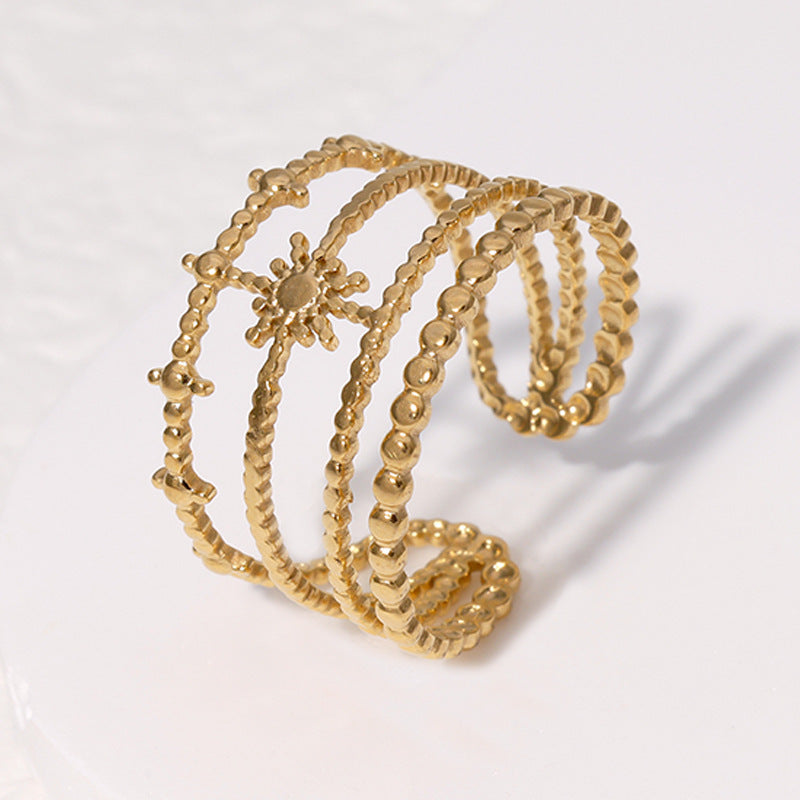 Anello Aperto Minimalista Geometrico in Acciaio al Titanio da Donna con Finitura Galvanizzata e Design dalle Linee Pulite