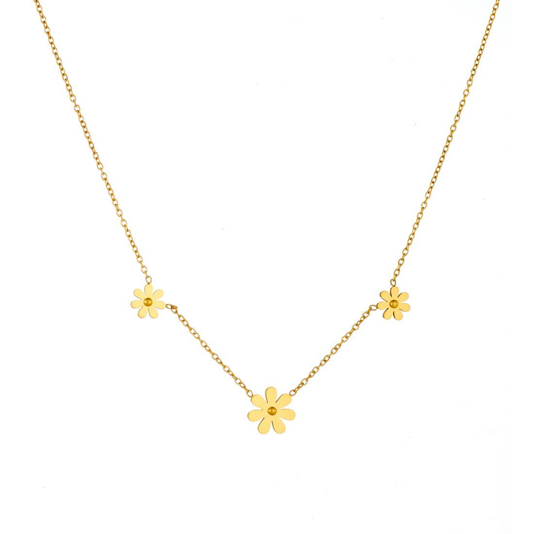 Gold Plated Stainless Steel Daisy Floral Pendant Necklace for Women