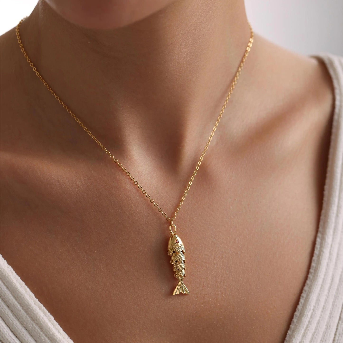 Minimalist Koi Fish Pendant Necklace for Women and Men, Copper Plated Necklace with Animal Shape Design
