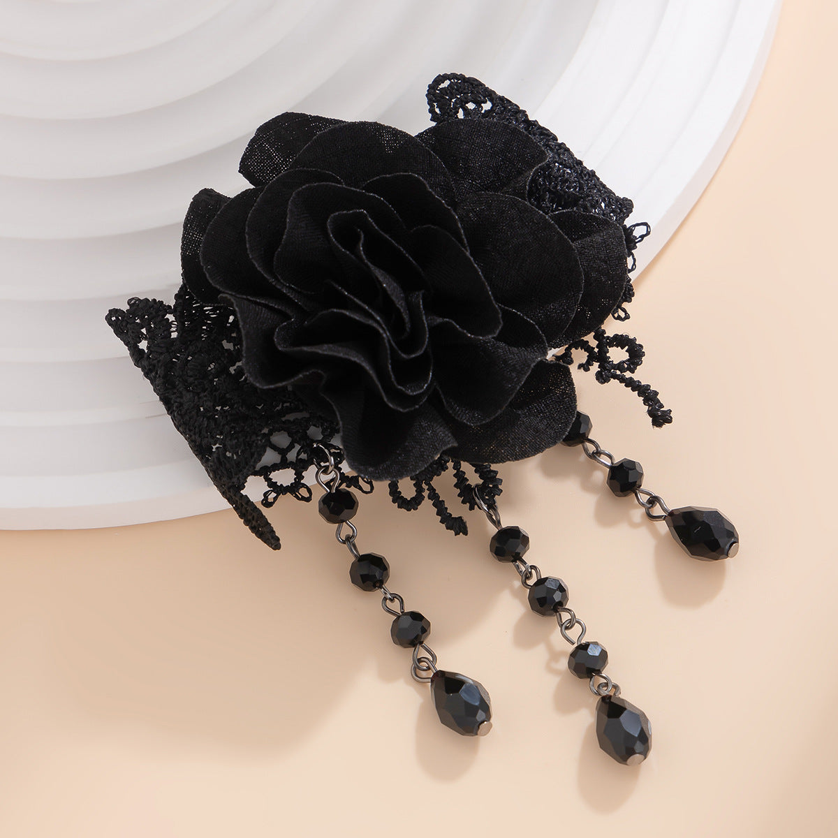 Gothic Black Lace Tassel Pendant Choker Necklace with Rose Floral Design and Rhinestone Accents for Women