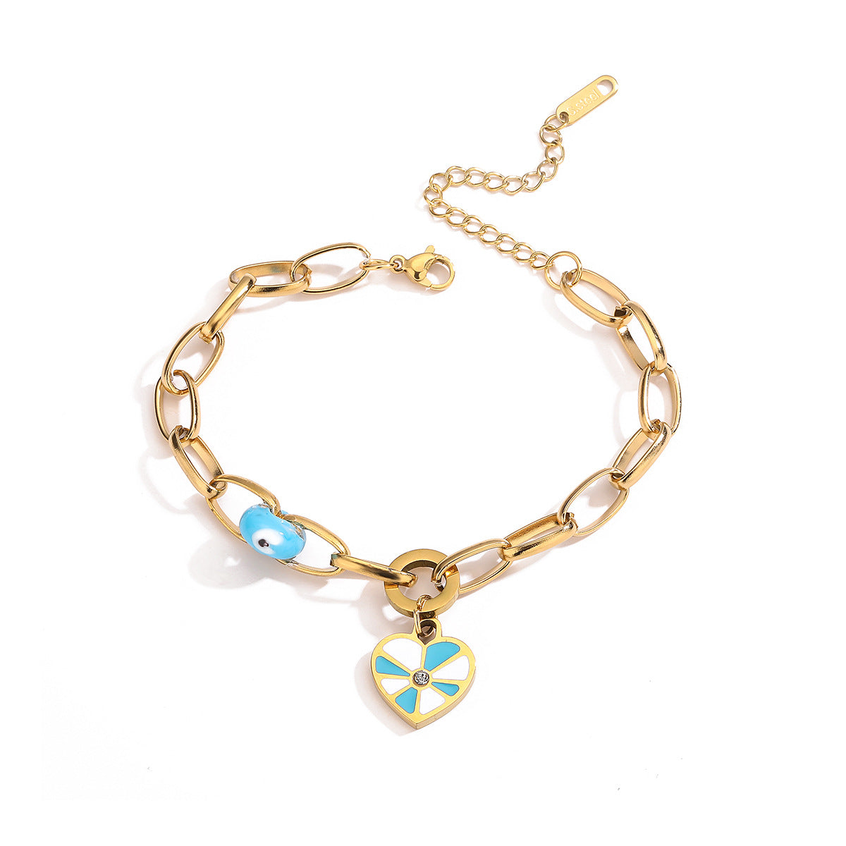Minimalist Elephant Heart Geometric Titanium Steel Bracelet for Women with Rhinestone Inlay and Enamel Finish